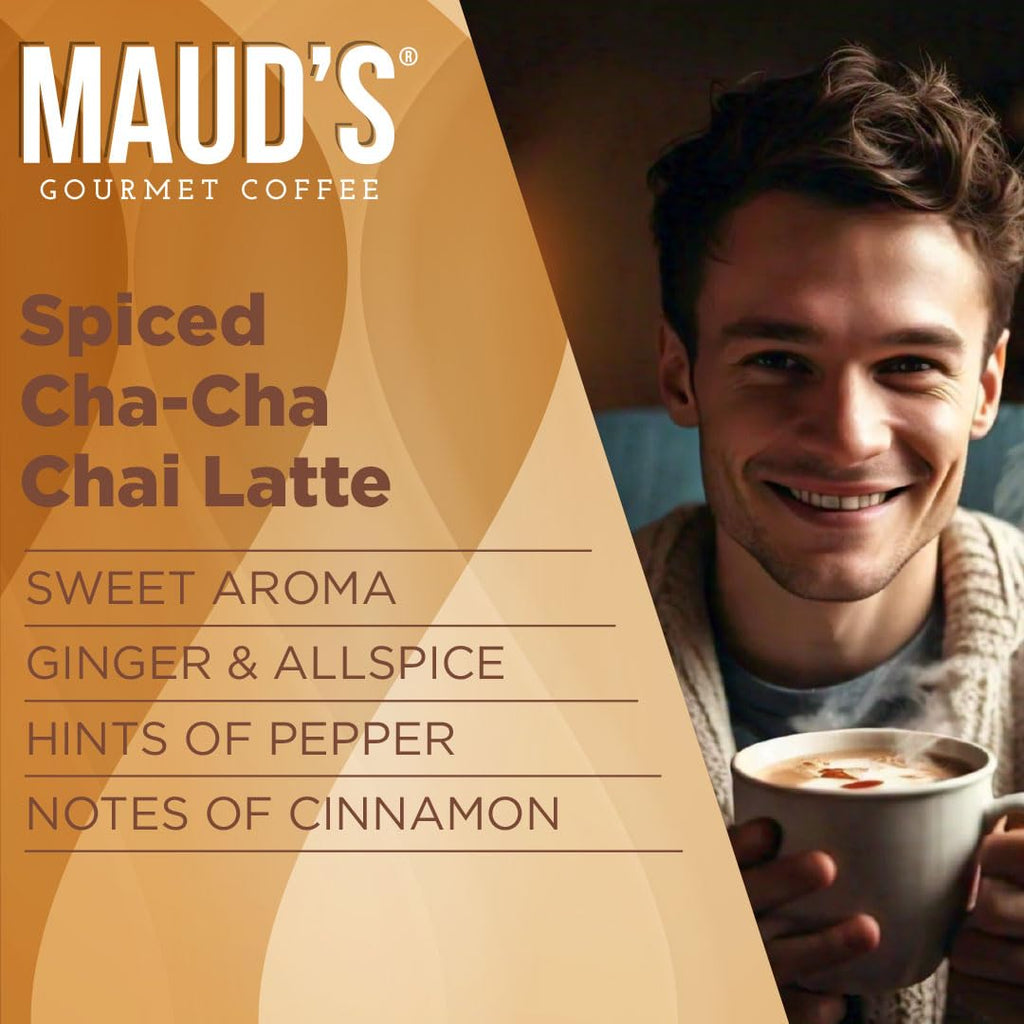 Maud's Chai Tea Latte Pods, 18 ct, Single Serve Tea Pods - 100% Gourmet Blended Tea Leaves, Compatible with Keurig K Cups Maker