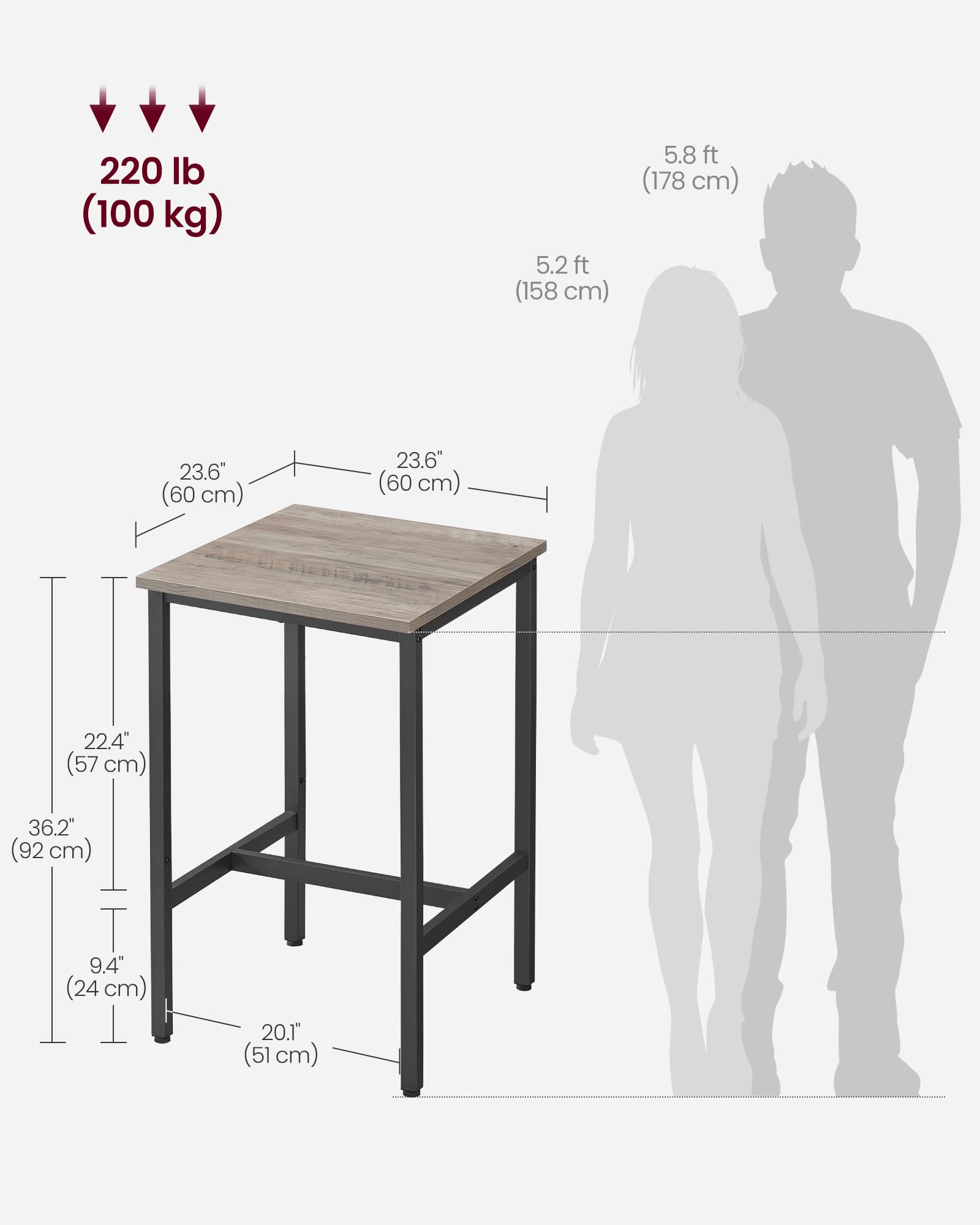 VASAGLE Bar Table, Kitchen Dining Table, High Top Pub Table, Bar Height Cocktail Table for Living Room Party, Sturdy Metal, 15.7 x 39.4 x 35.4 Inches for Narrow Spaces, Ebony Black and Ink Black