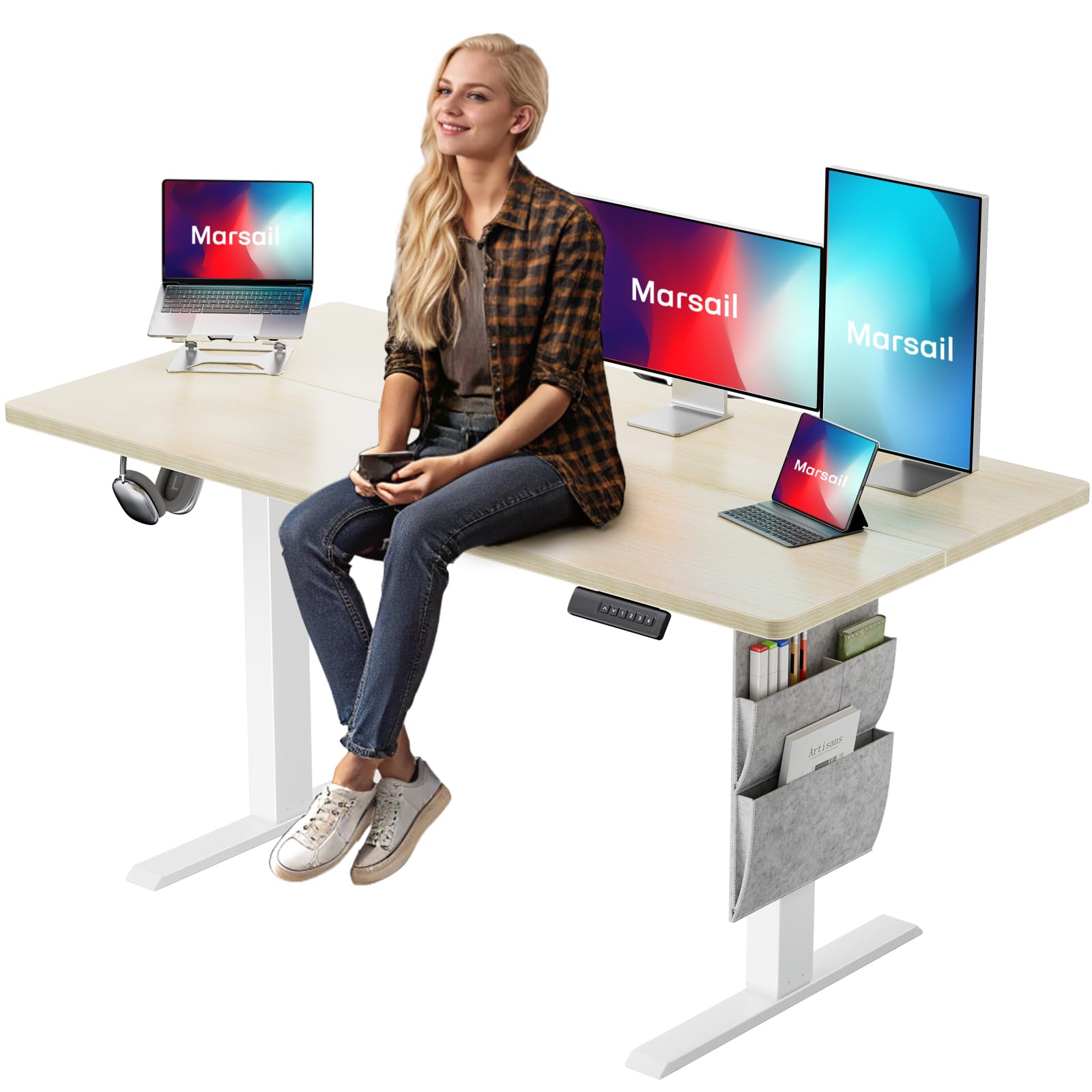 Marsail Standing Desk,Home Office Adjustable Heights Desk,Stand Up Desk,63x24 Inches Desktop Sit Stand Gaming Computer Desk for Study,Writing with 4 Memory Presets,Headphone Hook,Cable Organizer