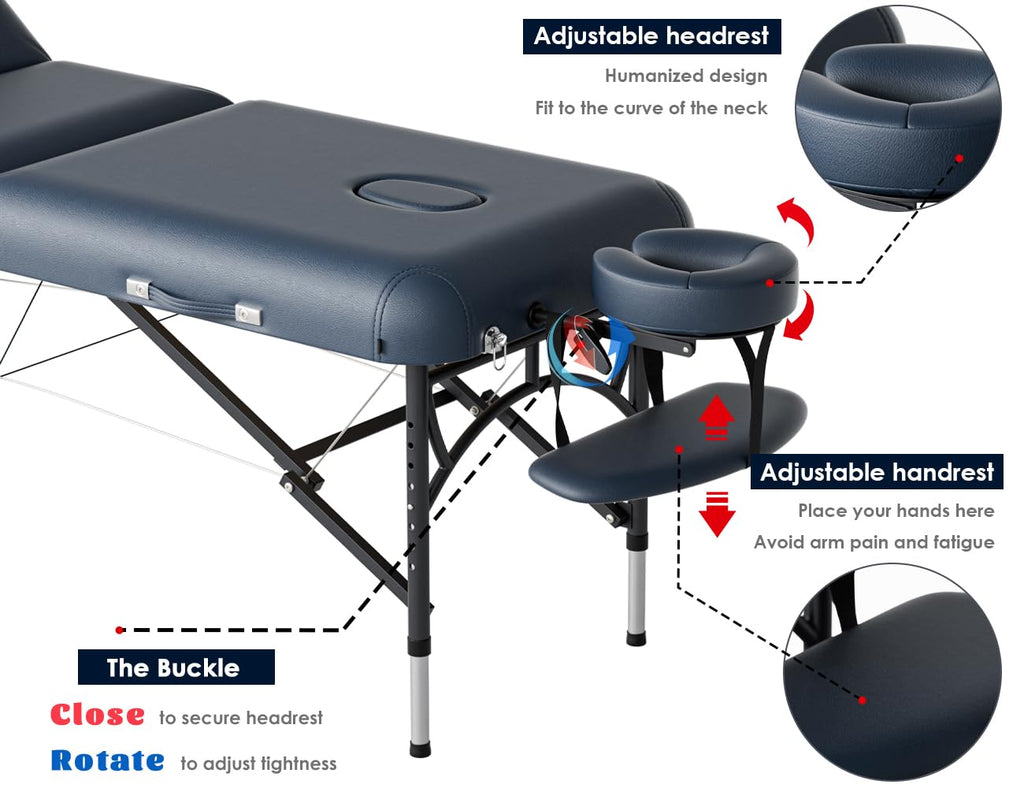 CLORIS 84" Professional Massage Table Portable Reinforced Wooden Leg 2 Folding Lightweight Spa Salon Tattoo Massage Bed Height Adjustable Hold Up to 1100LBS with Carrying Bag Black