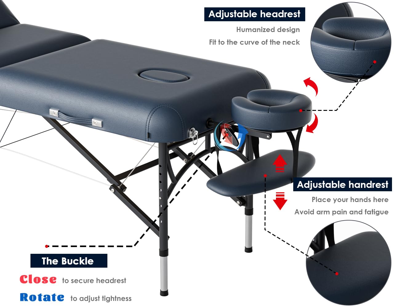 CLORIS 84" Professional Massage Table Portable Reinforced Wooden Leg 2 Folding Lightweight Spa Salon Tattoo Massage Bed Height Adjustable Hold Up to 1100LBS with Carrying Bag Black