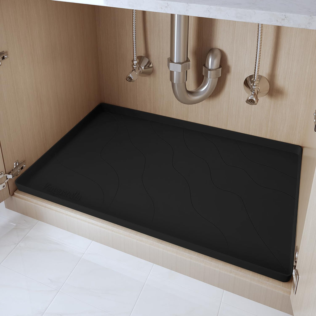 Heavy Duty Silicone Under Sink Mats for Kitchen Waterproof 19" x 19", Extra Thick Under Sink Rubber Mat Drip Tray, Raised Edge Under Sink Liner,Prevent Drips, Leaks, Spills,Beige
