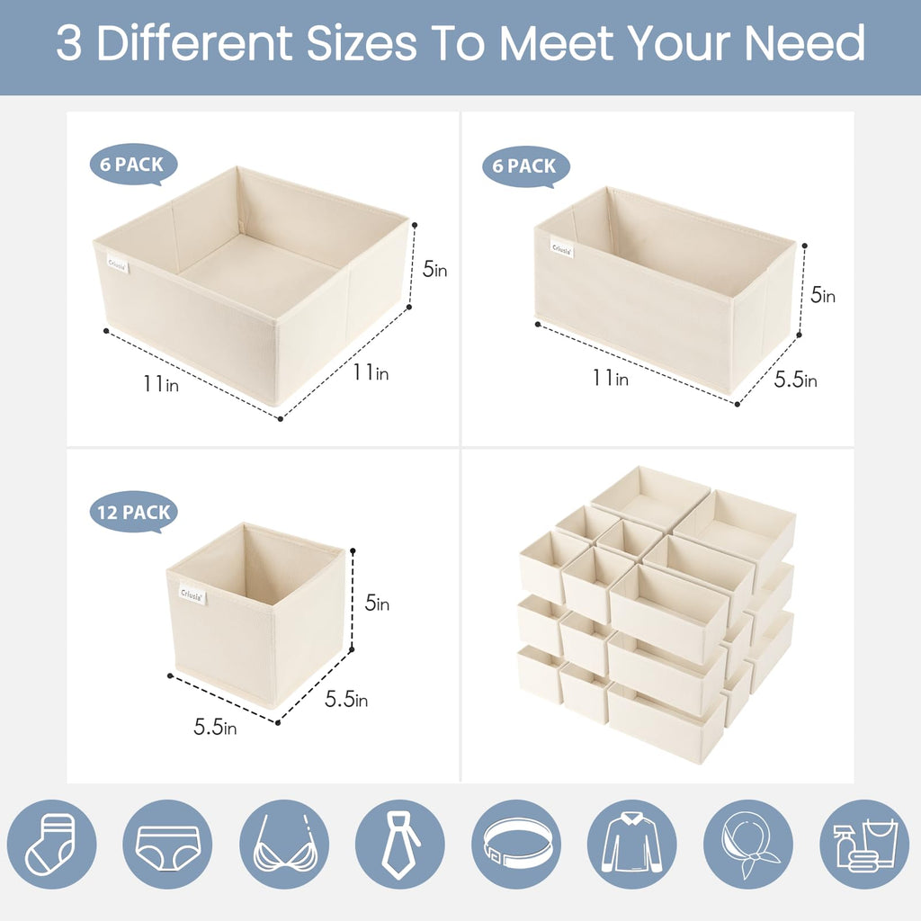 Criusia Drawer Organizer Clothes, 8 Pack Underwear Drawer Organizer, Foldable Cloth Storage Box Closet Organizers and Storage for Clothes, Socks, Scarves, Ties (Beige)