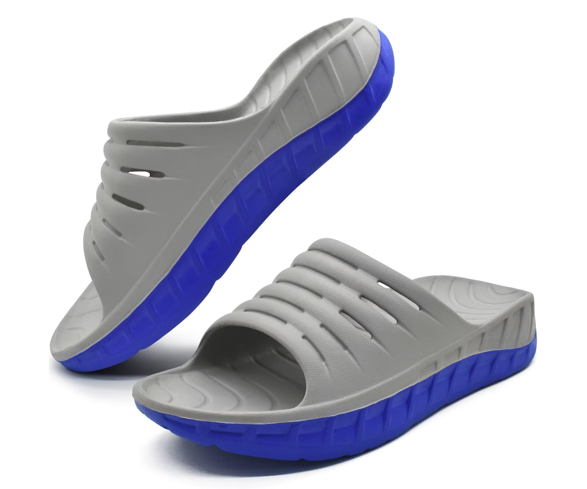 GPOS Mens Sport Recovery Sandals Plantar Fasciitis Thick Cushion Slides Sandals Lightweight Comfort Orthotic Slippers