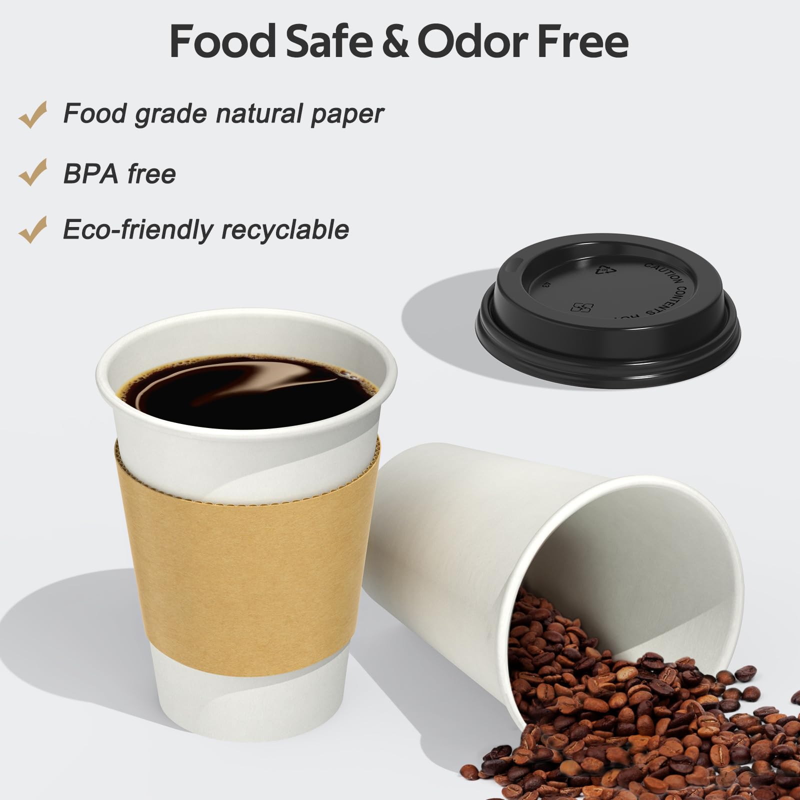 Dealusy 100 Pack 12 oz Disposable Coffee Cups with Lids and Sleeves, Sturdy Thick Paper & Leak-free Insulated to Go Paper Hot Coffee Cups with Sip Lids for Hot & Cold Beverage