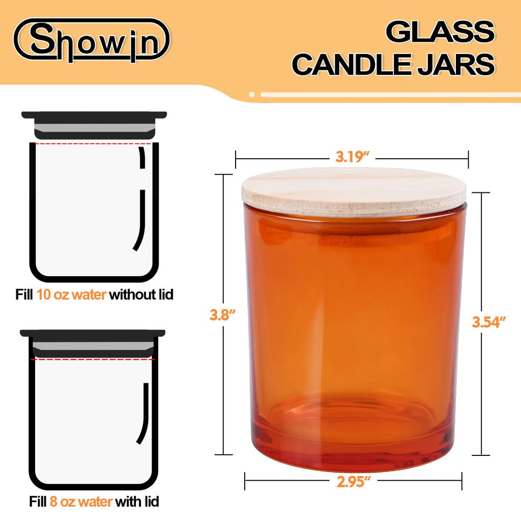 SHOWIN 10 OZ Thick Candle Jars for Making Candles 15 Pcs, Empty Jars with Wood Lids for Candle Making, Sample Container, Inner Black