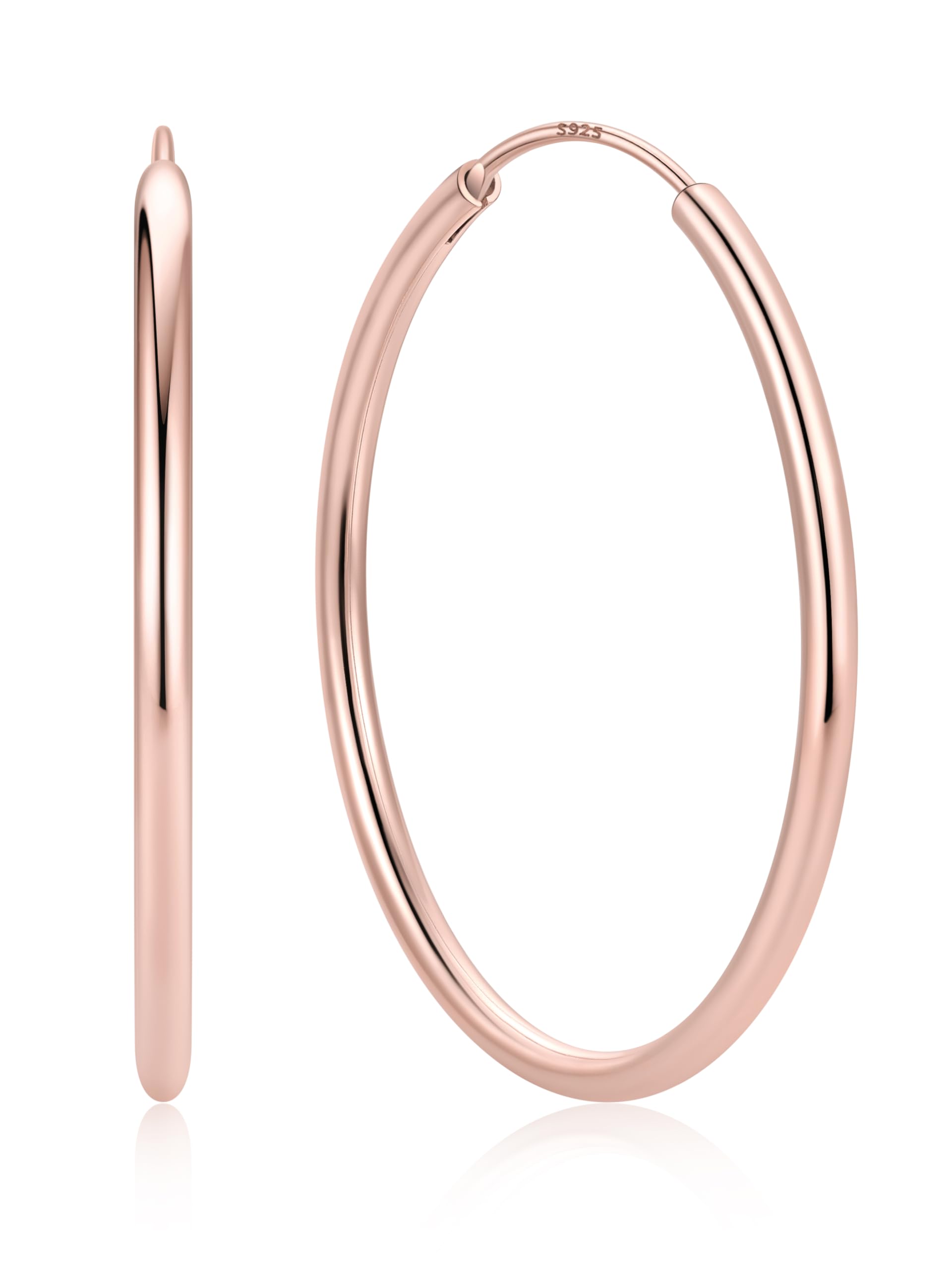 ChicSilver 925 Sterling Silver Hoop Earrings for Women Hypoallergenic, Lightweight Large Gold Plated Silver Hoop Earrings, Endless Hoops Earring 20/30/40/50/60/70MM