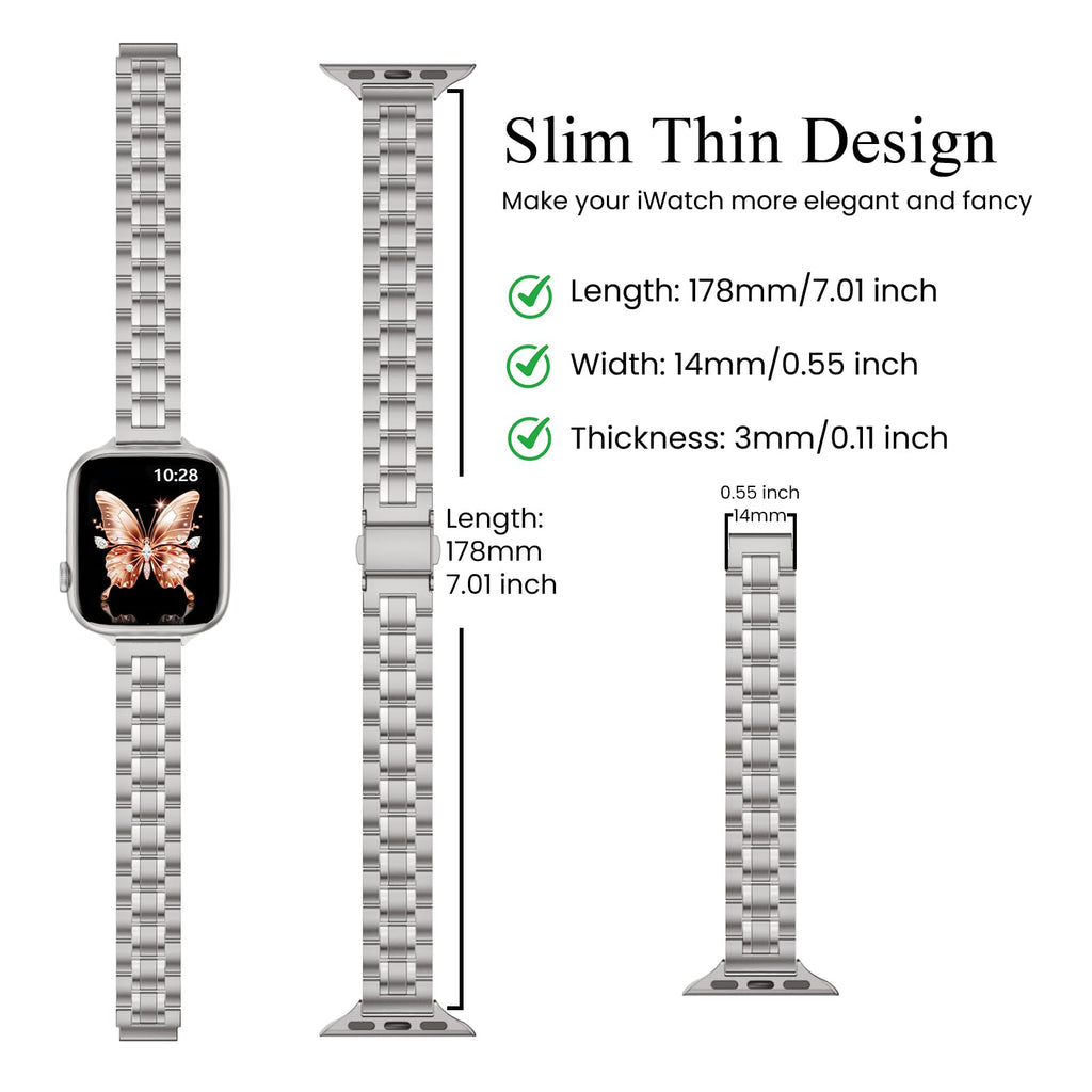 STIROLL Thin Replacement Band Compatible for Apple Watch 38mm 40mm 41mm 42mm(Series 11 10), Stainless Steel Metal Wristband Women Men for iWatch Ultra SE Series 9 8 7 6 5 4 3 2 1, Black