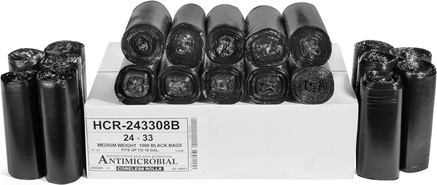 Aluf Plastics High Density Trash Bags, 10 Gallon, 4000 Count, 6 Micron (eq), 24" x 24", Black, for Bathroom, Office, Industrial, Commercial, Janitorial, Municipal, Recycling