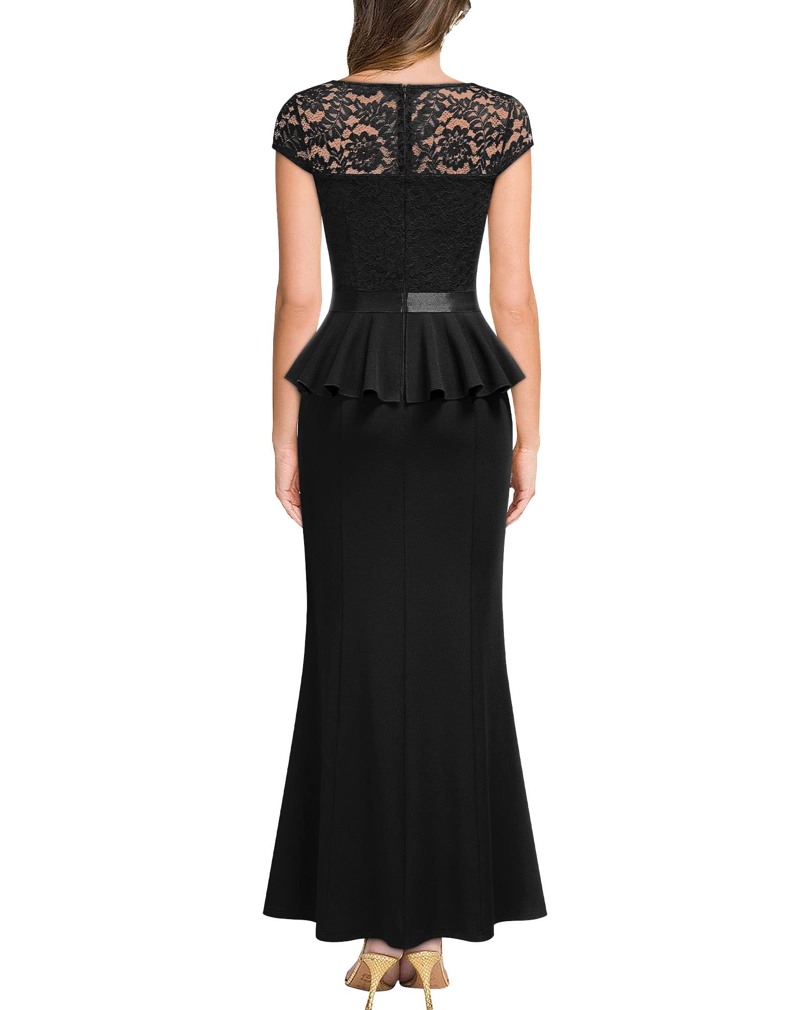 MISSMAY Women's Elegant Floral Lace Ruffle Split Cocktail Party Long Dress