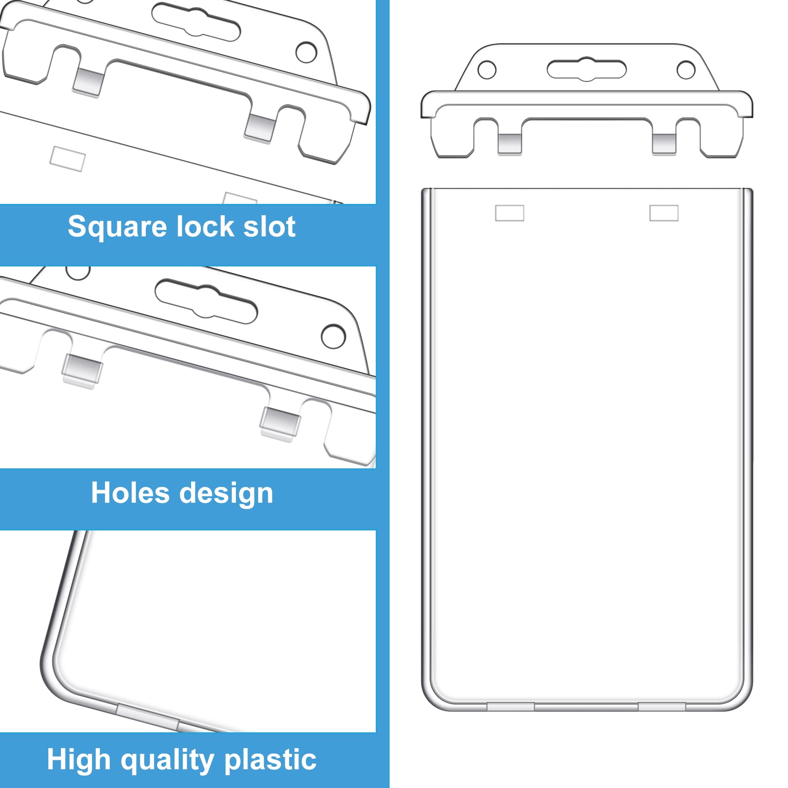 Tinlade 10 Pack Permanent Locking Hard Plastic Badge Holder Vertical Clear ID Badge Holder Heavy Duty Protector Case for Office School Card Travel 2.4 x 4.2 inches