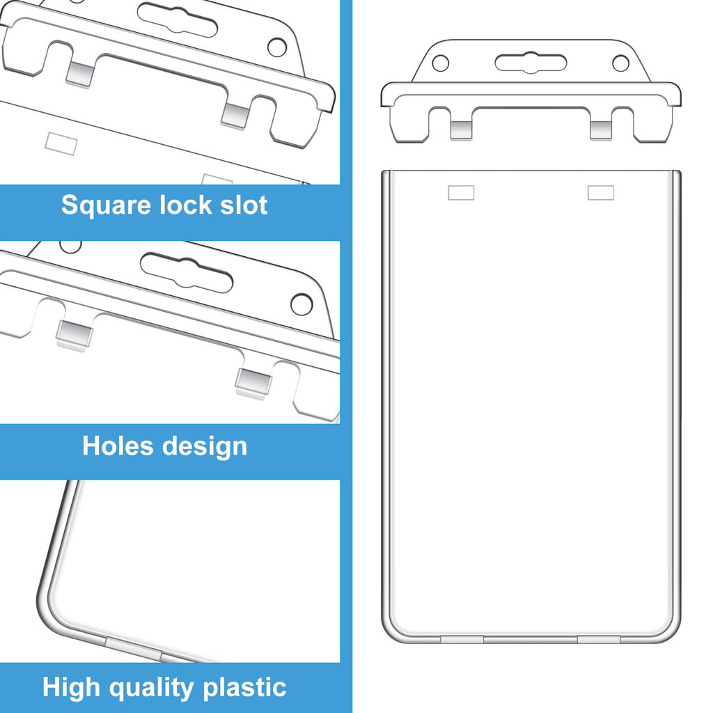 Tinlade 10 Pack Permanent Locking Hard Plastic Badge Holder Vertical Clear ID Badge Holder Heavy Duty Protector Case for Office School Card Travel 2.4 x 4.2 inches