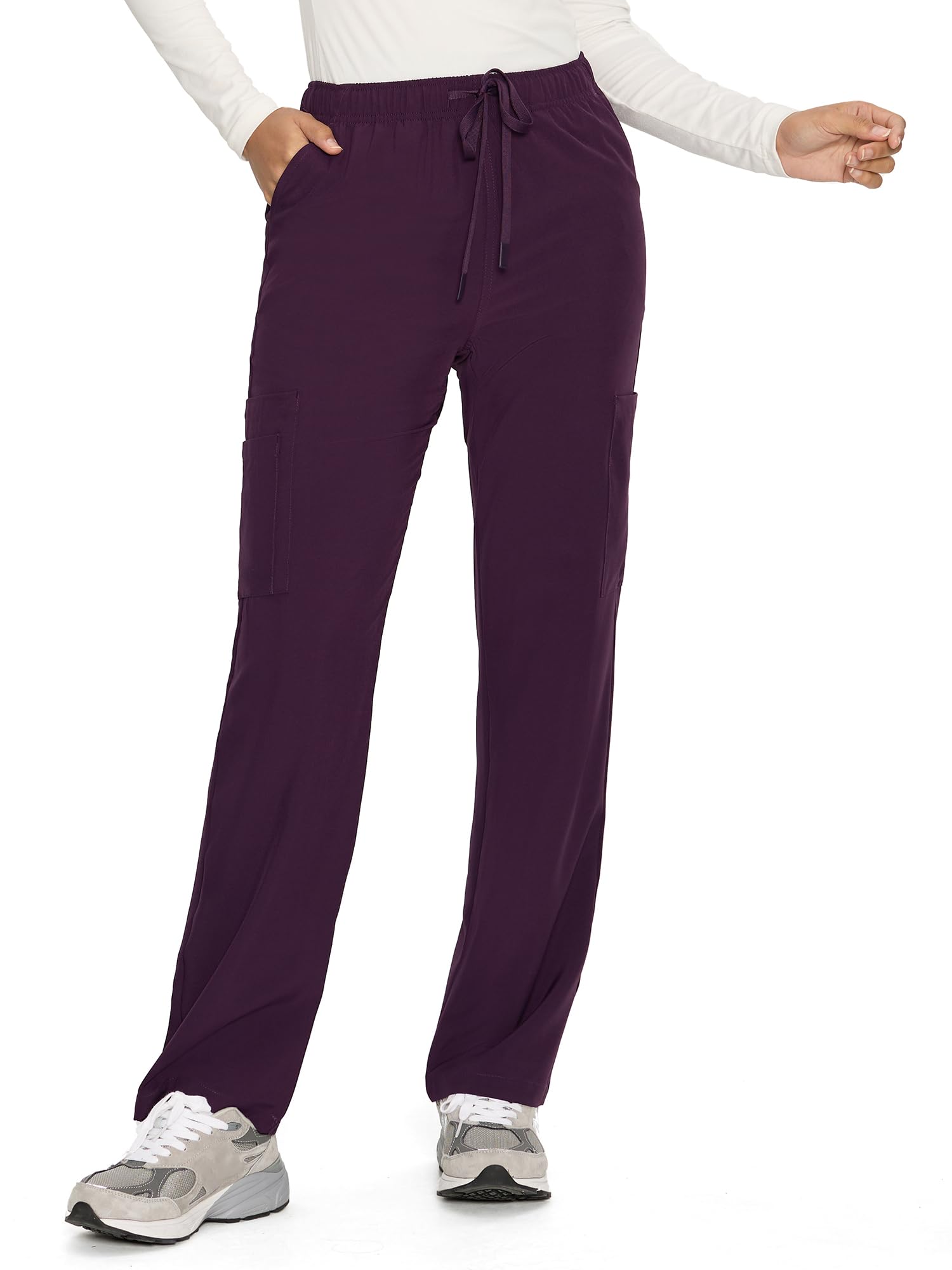 COZYFIT Straight Leg Scrub Pants for Women, Drawstring Soft Stretch, Anti-Wrinkle Women's Scrub Pants with 6 Pockets