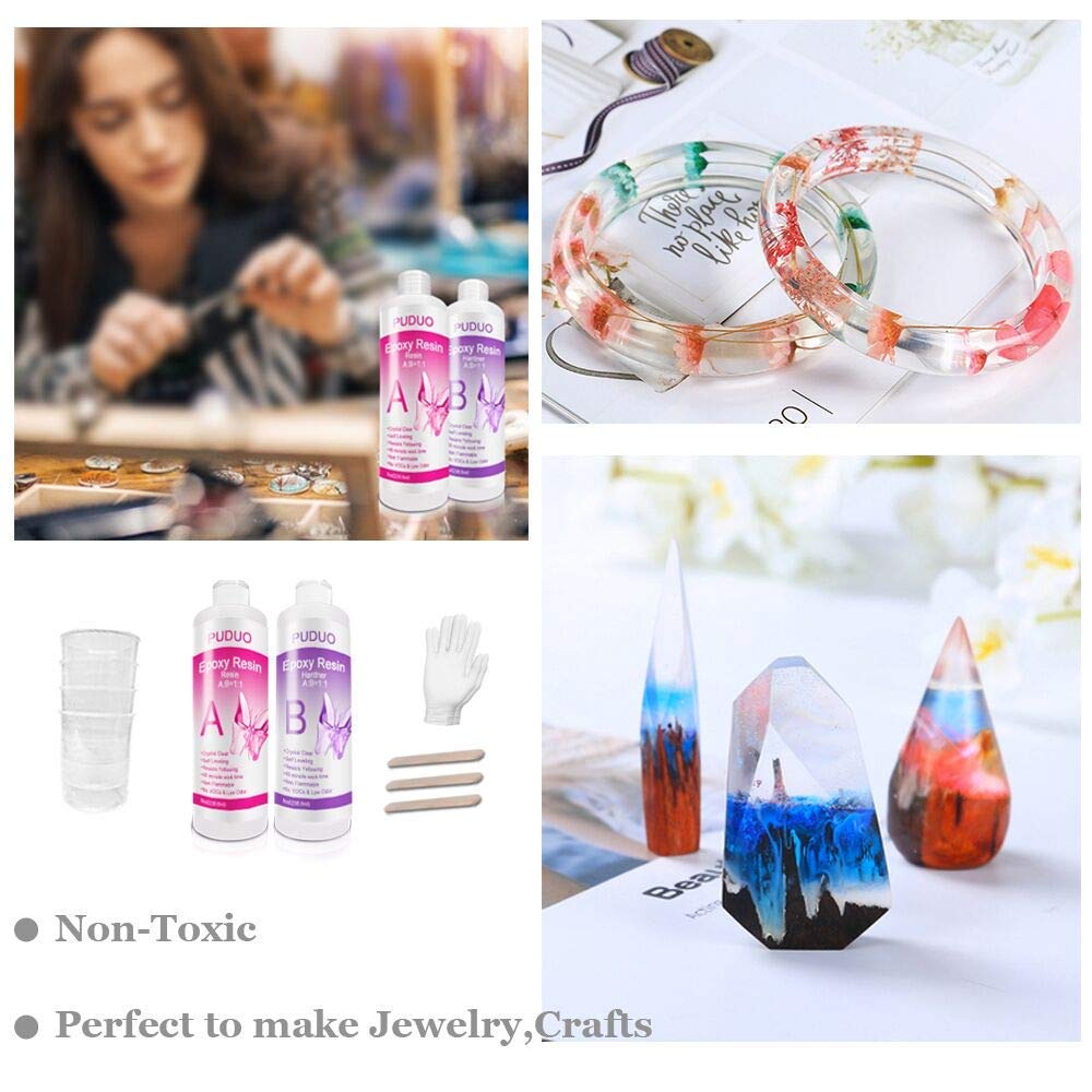 Puduo Epoxy Resin Kit 1.1Gallon，Newly Formulated Crystal Clear Epoxy Resin，Strong, Bubble-Free, Anti-Yellowing Art Resin that，Suitable for Casting, DIY, Resin Art, Molds, Easy to Mix 1:1 Ratio
