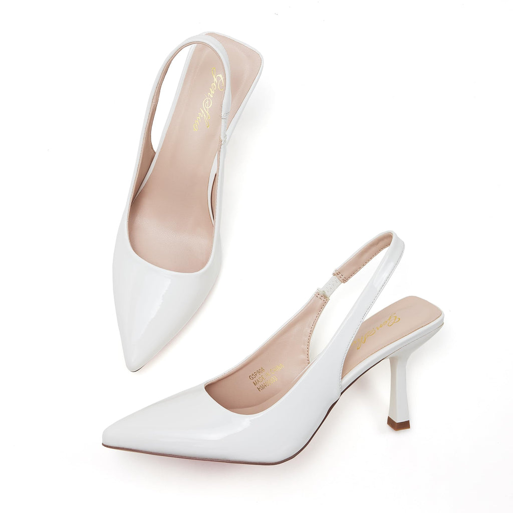 GENSHUO Women's Slingback Kitten Heel Pointed Closed Toe Stiletto Pumps Slip on Elastic Strap Wedding Party Dress Sandals Shoes