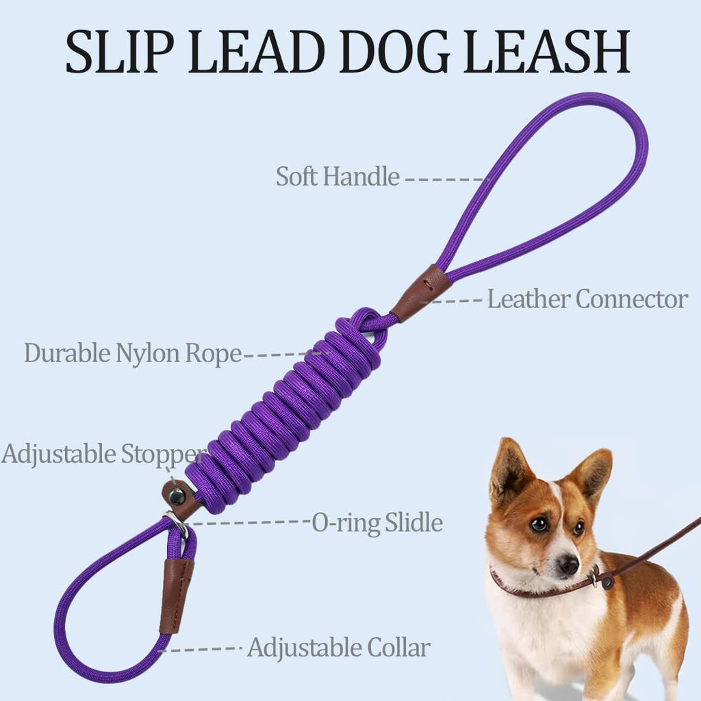 MayPaw Slip Lead Control Leash for Dogs No Pull, 13+ Colors Classic Dog Lead 7 FT Pet Slip Leash, 1/4” Rope Leashes for Small Medium Animals (7ft*1/4", Black)