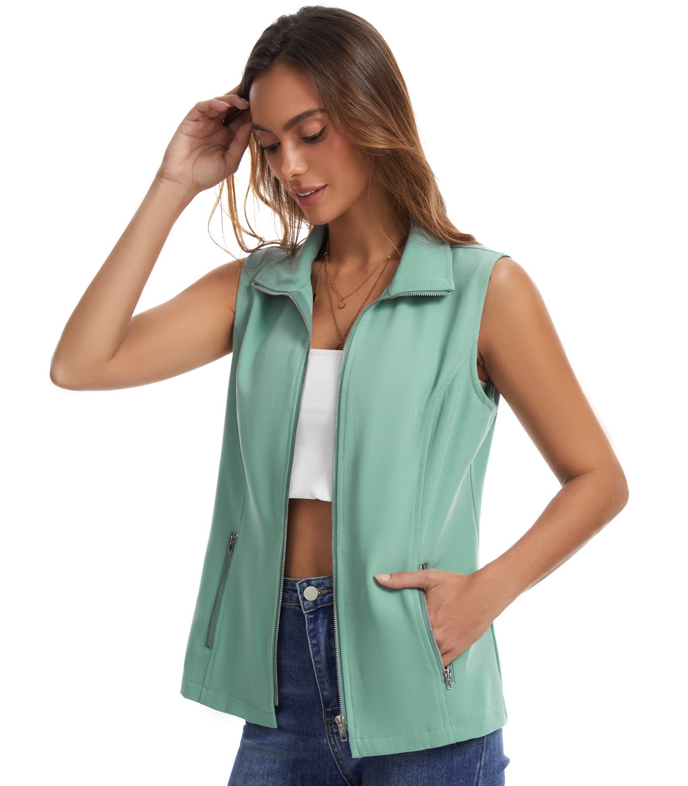 MISS MOLY Women's Lightweight Vest Casual Zip Up Utility Vest Hiking Golf Sleeveless Jackets with Pockets