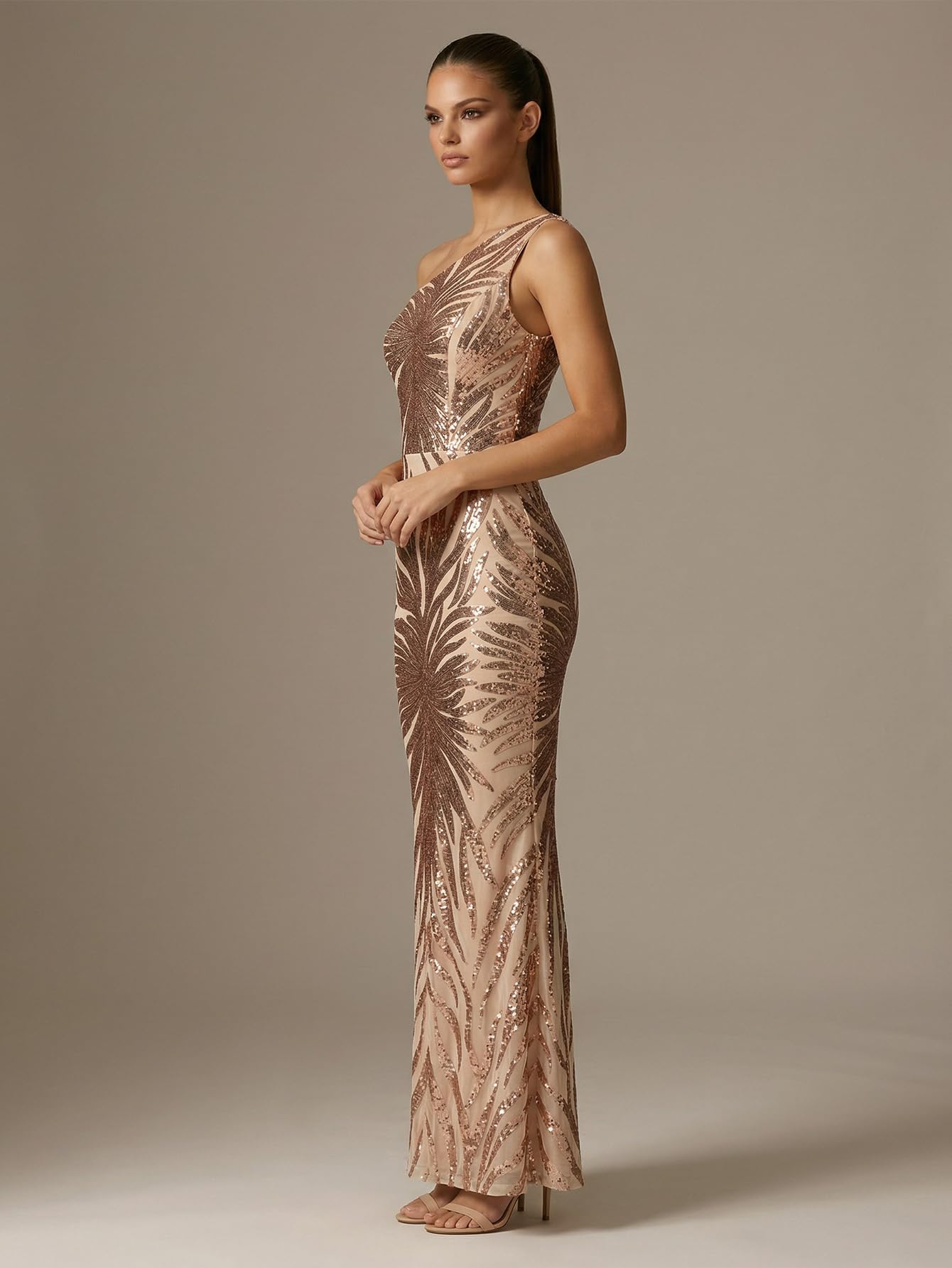 Giffniseti Women's One Shoulder Holographic Sequin Dresses Evening Gown Formal Prom Maxi Dress