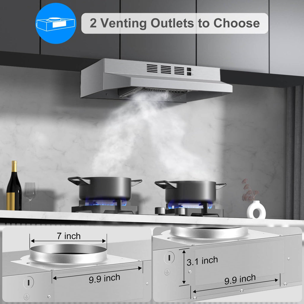 SNDOAS Black Range Hood 24 inch,Ducted/Ductless Range Hood Under Cabinet,Black Coating Stainless Kitchen Exhaust Hood with 2-speed Fan,230 CFM,Rocker Switch,Hard-wired Stove Vent, Ventless Hood