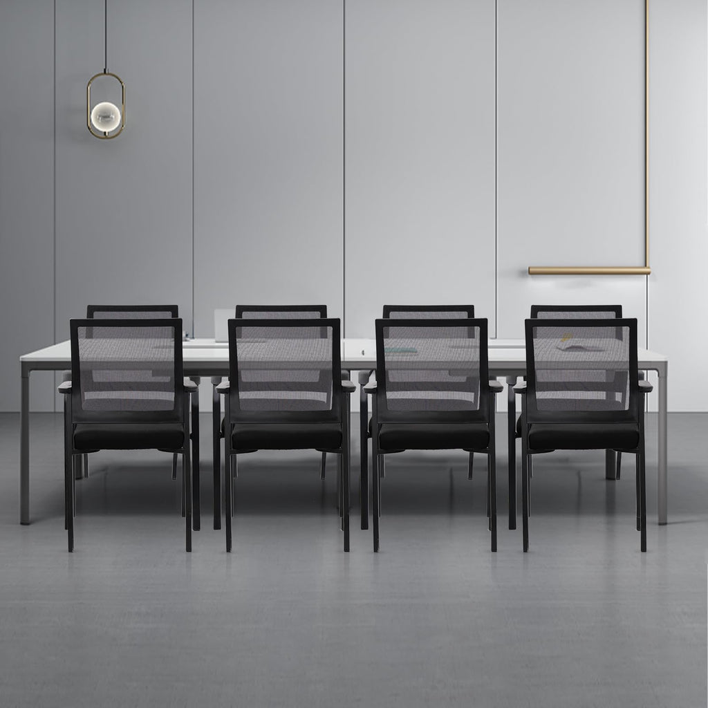 KLASIKA Desk Chair No Wheels with Adjustable Mesh Backrest, Arm Chair with Ergonomic Lumbar Support and Thickened Seats Cushion, Waiting Room Chairs for Office School Church Guest Reception