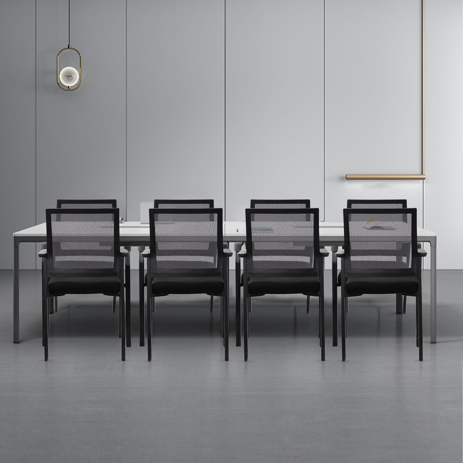 KLASIKA Desk Chair No Wheels with Adjustable Mesh Backrest, Arm Chair with Ergonomic Lumbar Support and Thickened Seats Cushion, Waiting Room Chairs for Office School Church Guest Reception