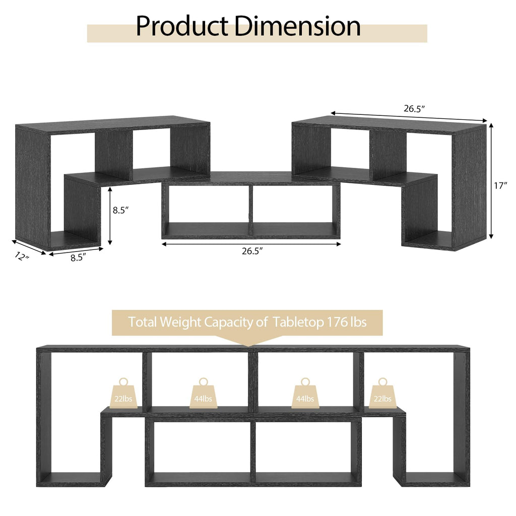 Tangkula 3 Pieces Console TV Stand, Free-Combination Entertainment Center for 50 55 60 65 Inch TV, Minimalist Modern TV Media Stand, DIY Open Storage Bookcase Shelf for Living Room (Black)