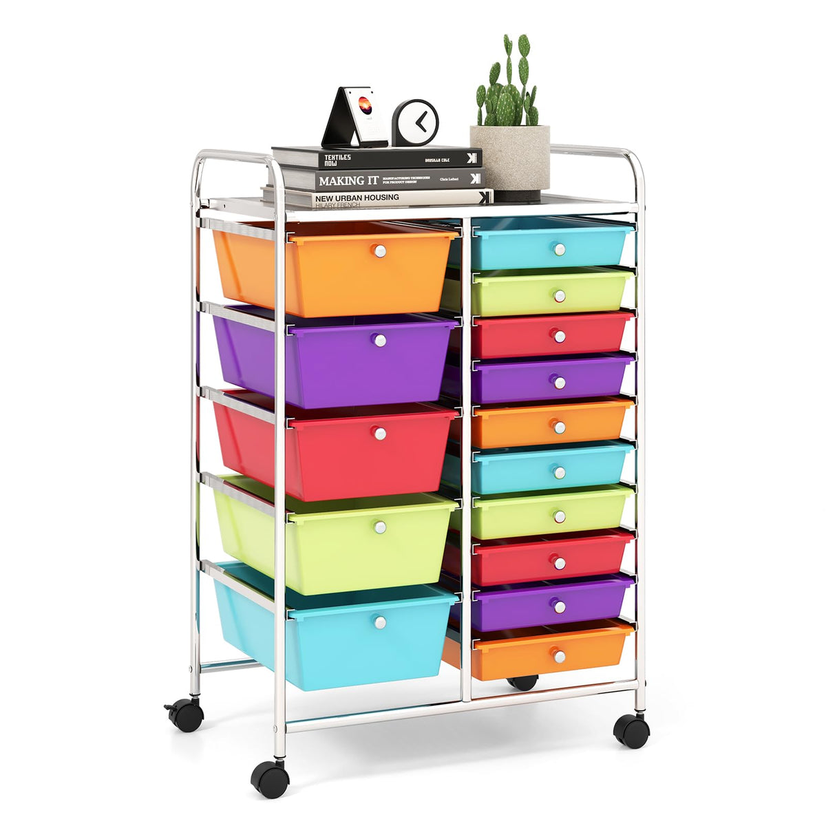 LDAILY 9 Drawer Rolling Storage Cart, Rolling Cart with Drawers for Classroom, Art Supply Craft Organizer on Wheel with Metal Frame & Handles for Home Office School
