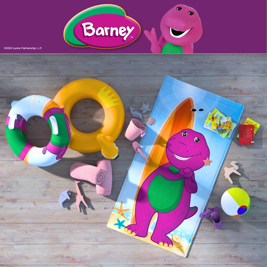 Barney Classic Kids Super Soft Cotton Bath/Pool/Beach Towel, 58 in x 28 in, (Offical Licensed Product) By Franco