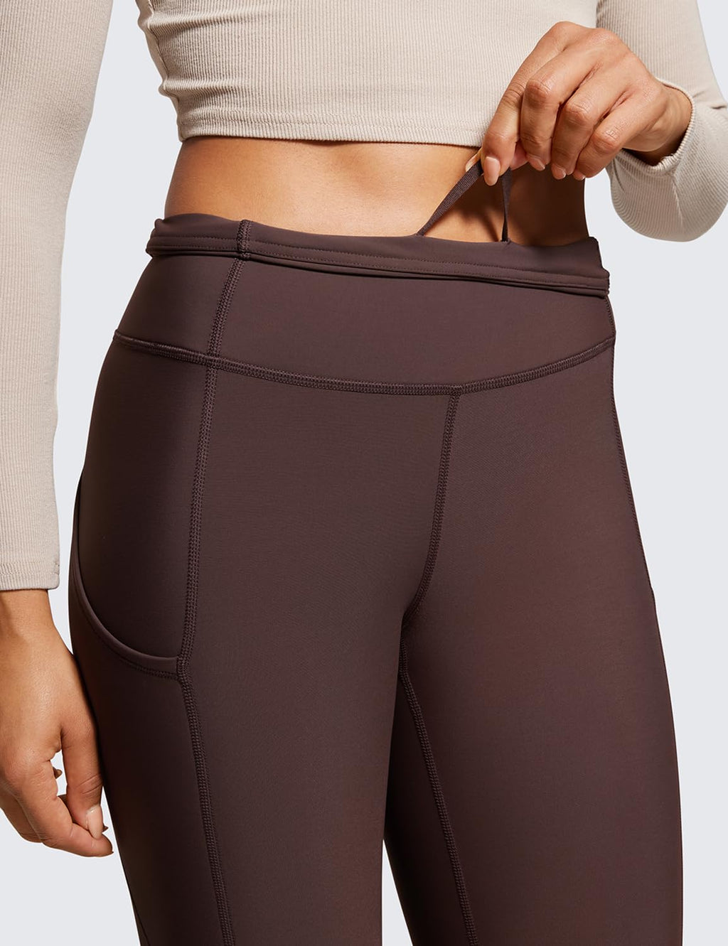 CRZ YOGA Fleece Lined Leggings Pockets 28'' - Thermal Casual Lounge Workout Womens Yoga Full Length Pants Winter Warm