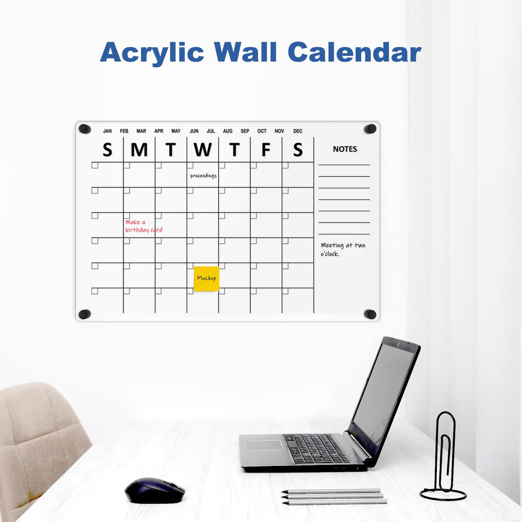 Acrylic Calendar for Wall Whiteboard, 12" x 12" Weekly Clear Dry Erase Board, Small Planning Board White Board for Wall, Home, Office, School