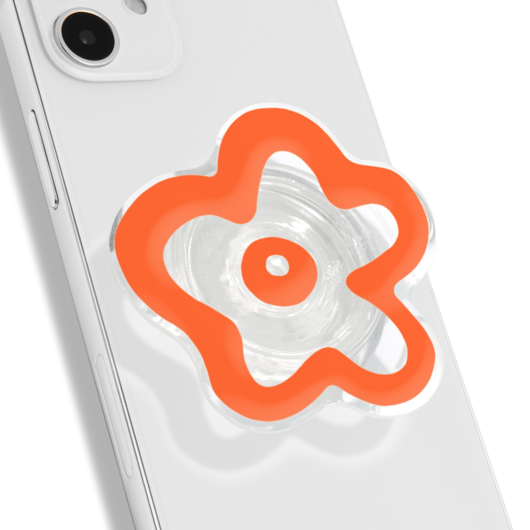 OnTheGrip Cute Transparent Daisy Flower Shape Design Mobile Phone Grip Multi Functional Collapsible Stand Holder for Smartphone Tablet Cell Phone Accessory (Black)