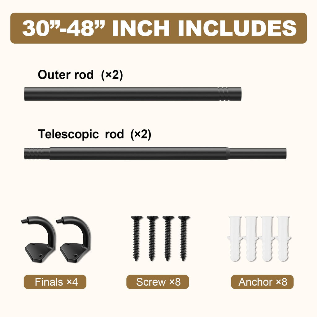 GXOACKJ Black Wrap Around Curtain Rods for Windows 28 to 48 inch, 5/8 inch Industrial Telescoping Blackout Curtain Rods for Bedroom & Outdoor
