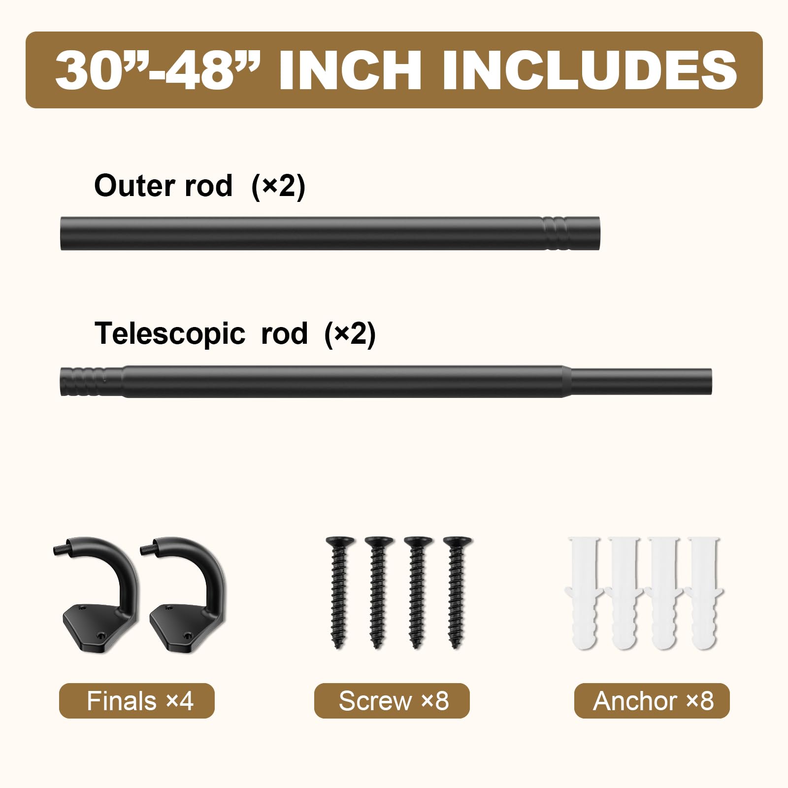GXOACKJ Black Wrap Around Curtain Rods for Windows 28 to 48 inch, 5/8 inch Industrial Telescoping Blackout Curtain Rods for Bedroom & Outdoor