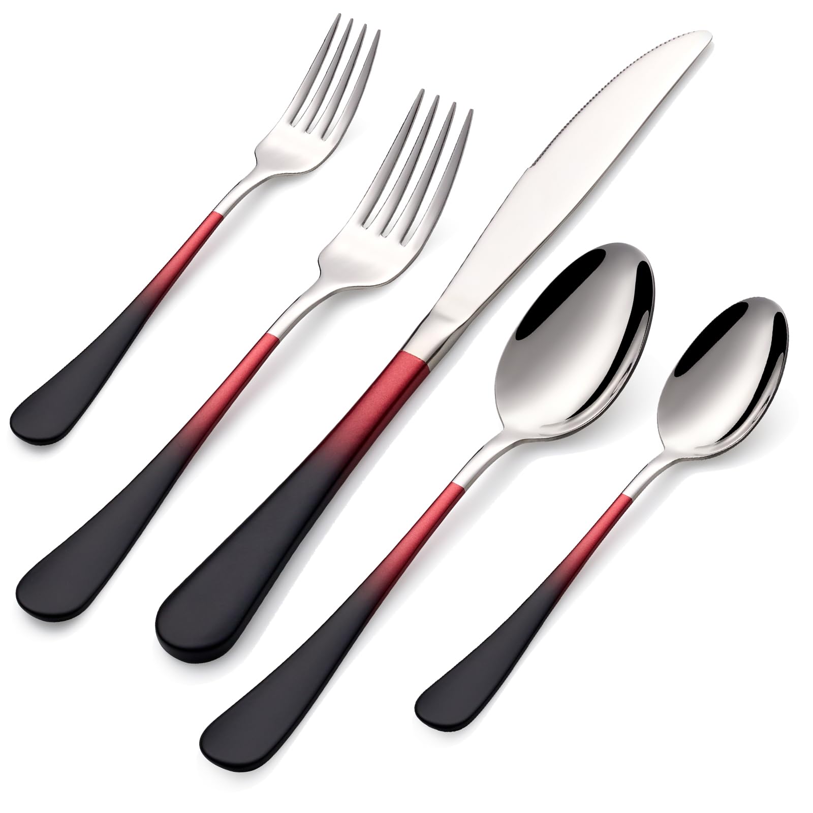 20-Pieces Blac and Pink Silverware Sets for 4,Pink Handle Stainless Steel Cutlery Set, Include Forks Spoons and Knives Set, Dishwasher Safe Utensil Sets for Home Restaurant