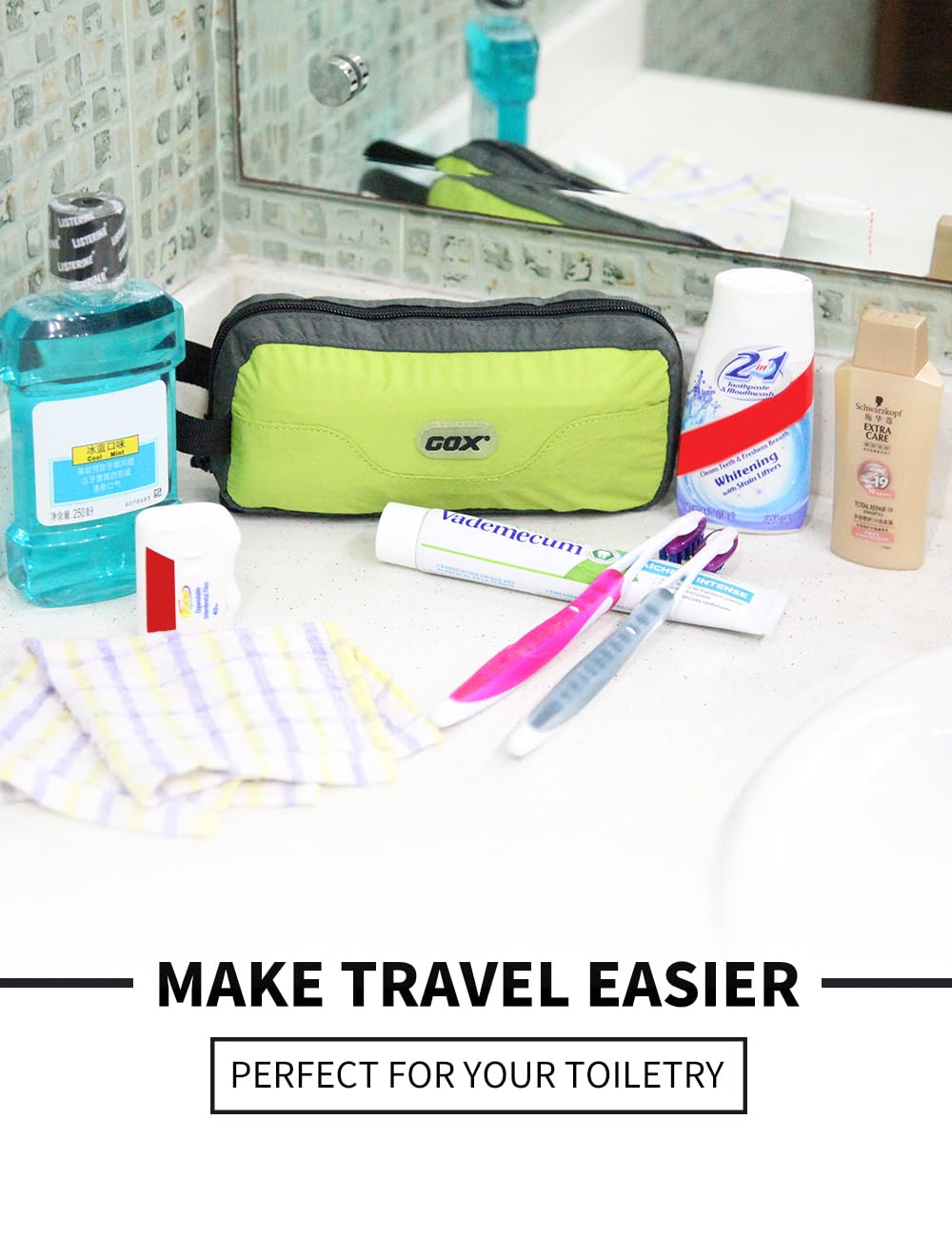 GOX Travel Small Toiletry Bag for Men Nylon Dopp Kit Medicine Bag Travel Organizer Pouch Shave Kits for Teens Toiletry Essentials Bathroom Compact (Black, 7.9 * 3.7 * 2 Inches)