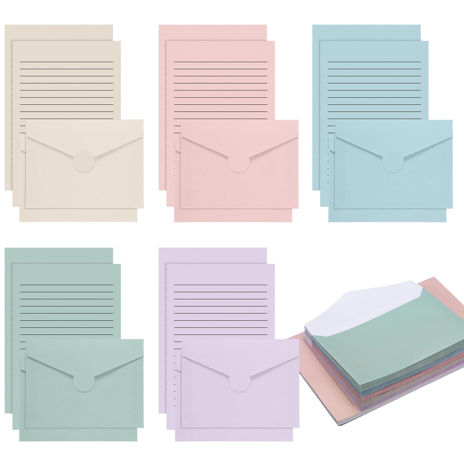 100 Pcs Stationery Lined Stationery Paper and Envelopes Set Includes 50 Letter Writing Paper and 50 Envelope for Office, 5.5 x 8.25 Inch(Blue)