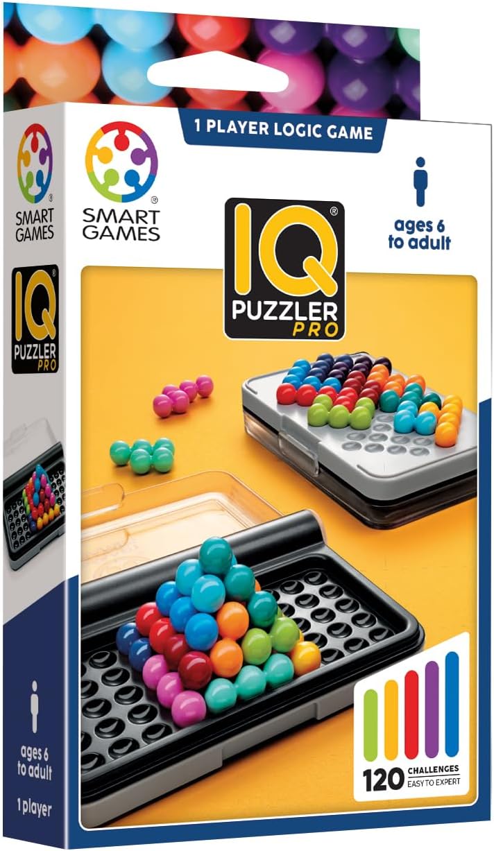 SmartGames IQ Puzzler Pro | Boost Logic and Problem Solving Skills | Level Up with 120 2D and 3D Challenges from Easy to Expert | Great for Ages 6 - Adult | A Fun Travel Game in a Portable Case