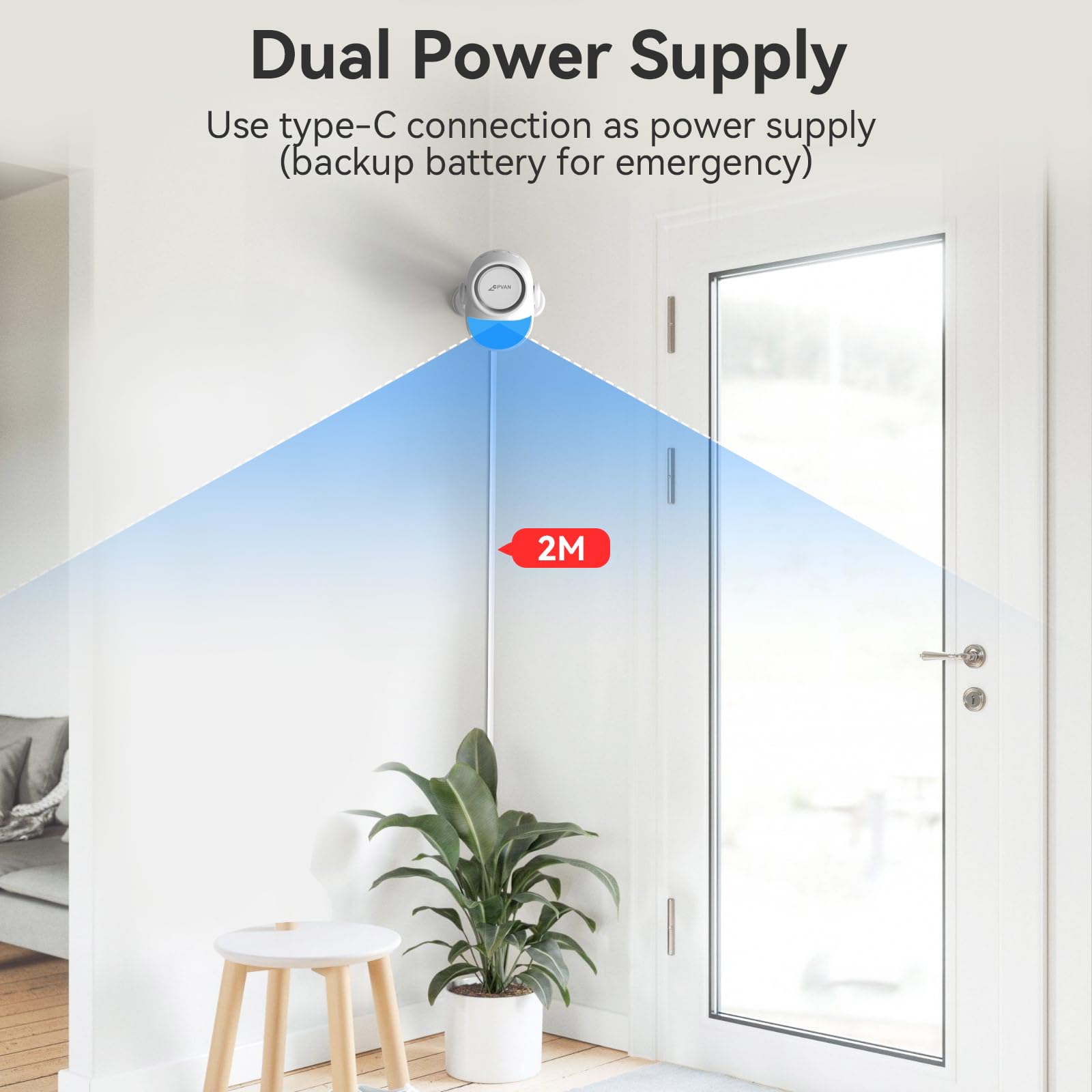 CPVAN WiFi Motion Sensor Alarm, 125dB Smart PIR Motion Detector with Phone App Alerts, Wireless Indoor Home Security Alarm System with Remote, 2.4GHz WiFi, Black