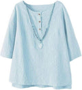 Minibee Women's 3/4 Sleeve Cotton Linen Jacquard Blouses Top T-Shirt