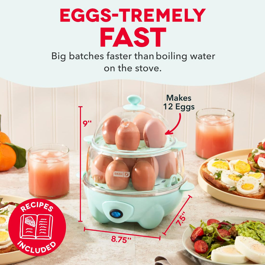 Dash Deluxe Egg Cooker - Boiler, Poacher & Steamer - Includes Measuring & Recipe Guide - Dishwasher Safe - BPA Free - Holds 12 Eggs, Aqua