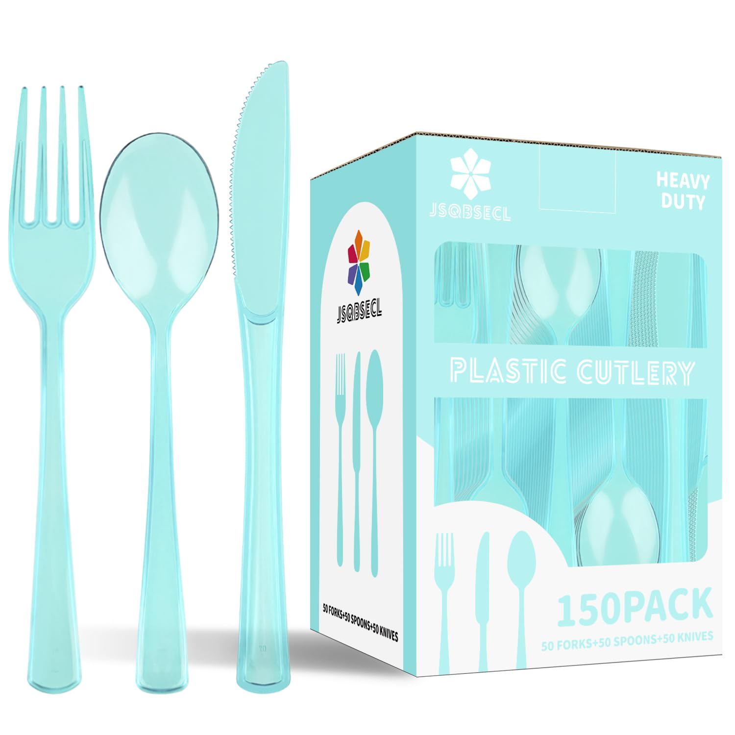 150 Pack Plastic Silverware,Disposable Cutlery Set Heavy Duty Utensil Sets 50 Forks 50 Knives 50 Spoons for Brithday, Wedding,Home School Party Picnics Restaurant Outdoor Events (Black)