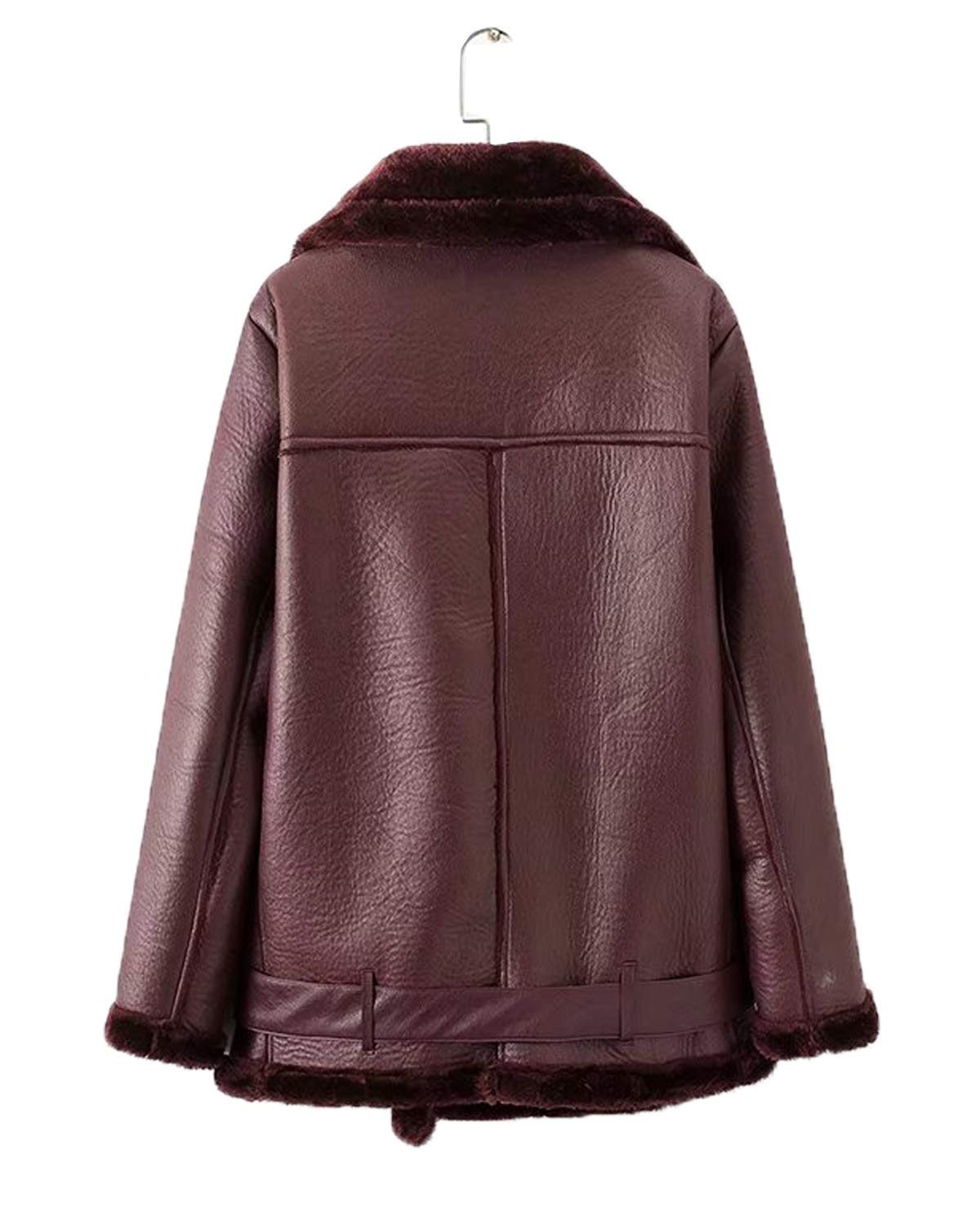 LY VAREY LIN Women's Faux Shearing Moto Jacket Thick Lined Parka Winter Shearling Coat Leather Jacket