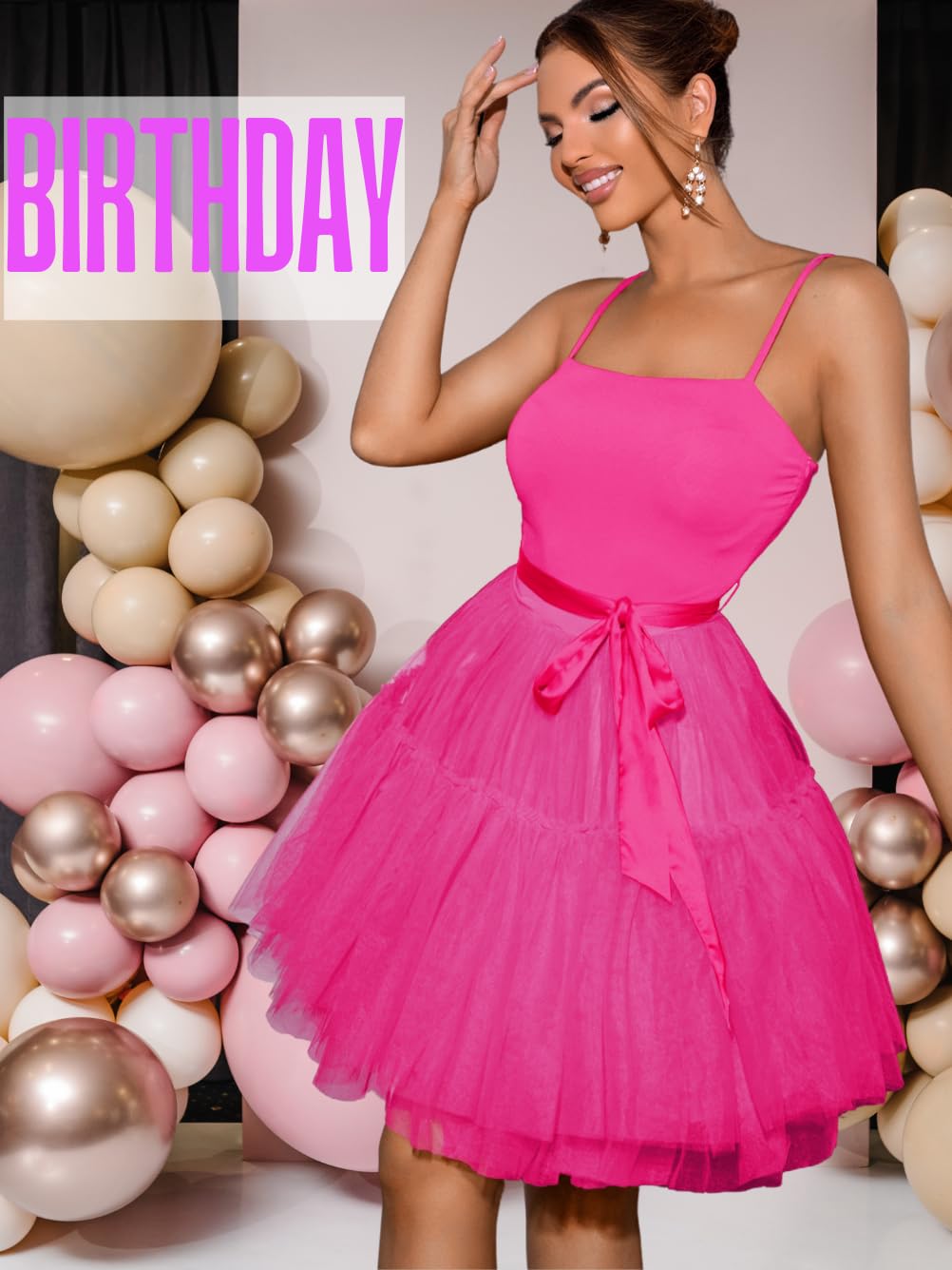 Kaei&Shi Poofy Short Tulle Dress,Spaghetti Strap Semi Formal Dresses for Women,Elegant Birthday Outfit Homecoming Cocktail