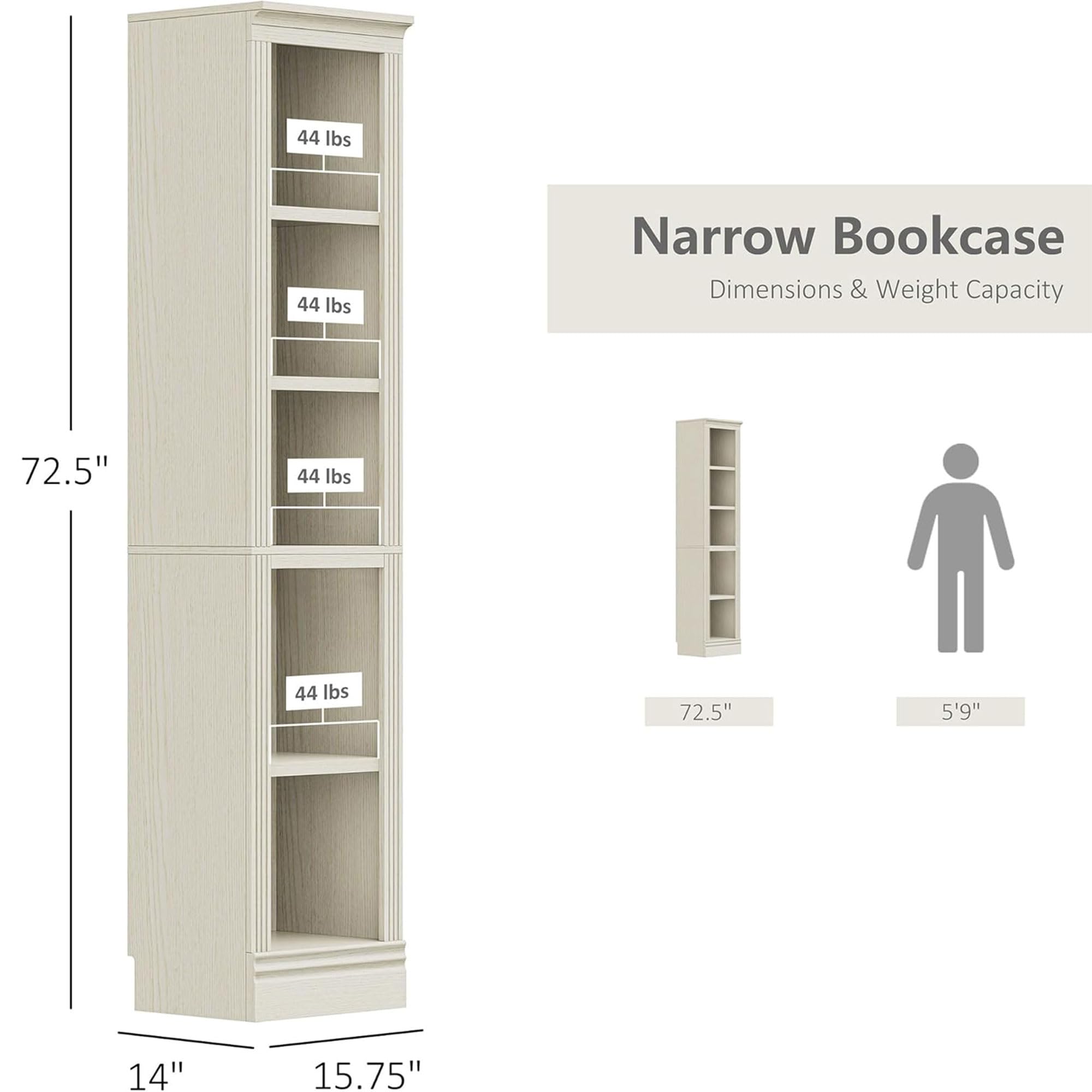 JAHRSTIM Halston Bookshelf, 5-Tier Tall Deep Storage Shelf, Adjustable Open Shelving Unit Closet Organizer and Storage for Living Room Home Office Bedroom, Modular Deep Bookcase Bookshelves