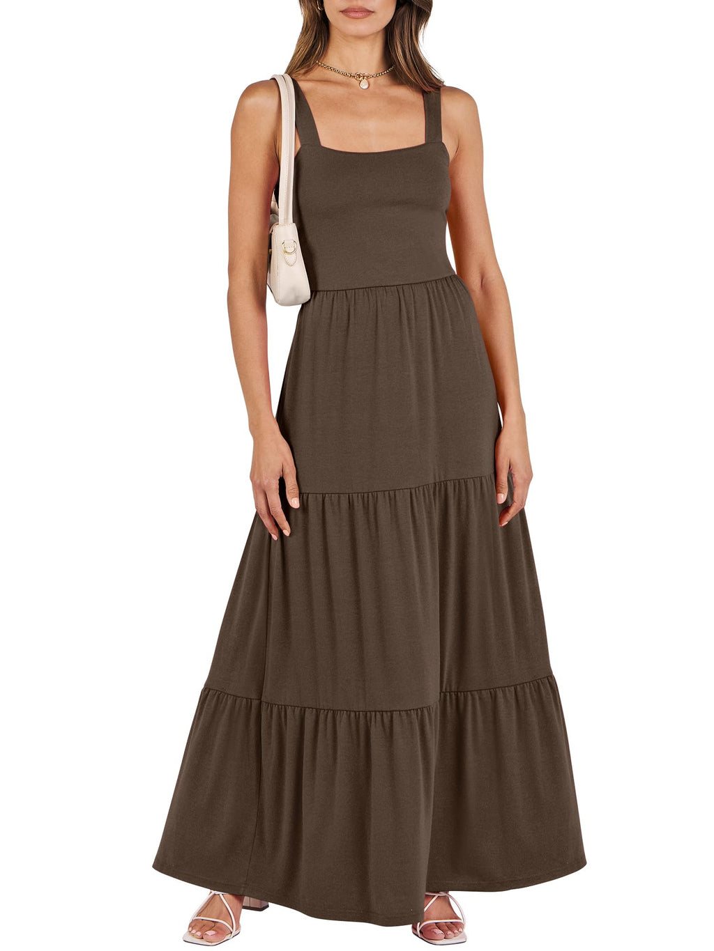 ANRABESS Women's Summer Casual Long Maxi Beach Vacation Dresses Sleeveless Square Neck Flowy Tiered Sun Dress with Pockets