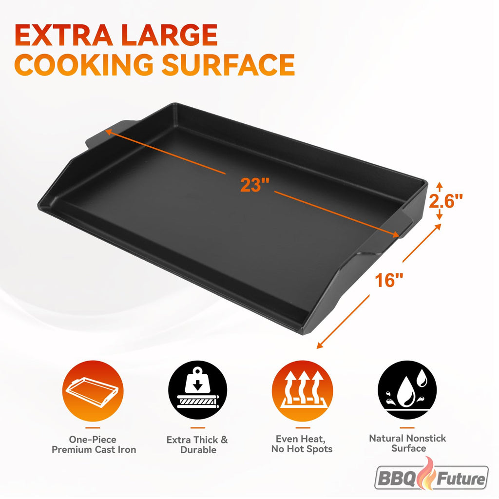 Carbon Steel Griddle for Gas Grill, Double Burner Griddle Compatible with Induction, Stove Top, Electric, Oven - 17" x 10" Professional Cookware for Cooktop, NonStick Griddle Pan