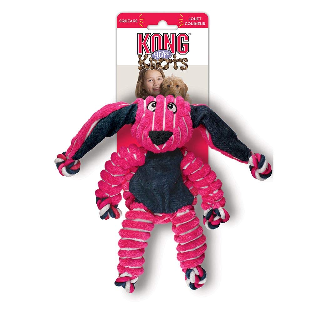 KONG Floppy Knots - Durable No‑Stuffing Squeaky Rope & Plush Dog Toy - for Teething, Playing (Bunny, Small/Medium)