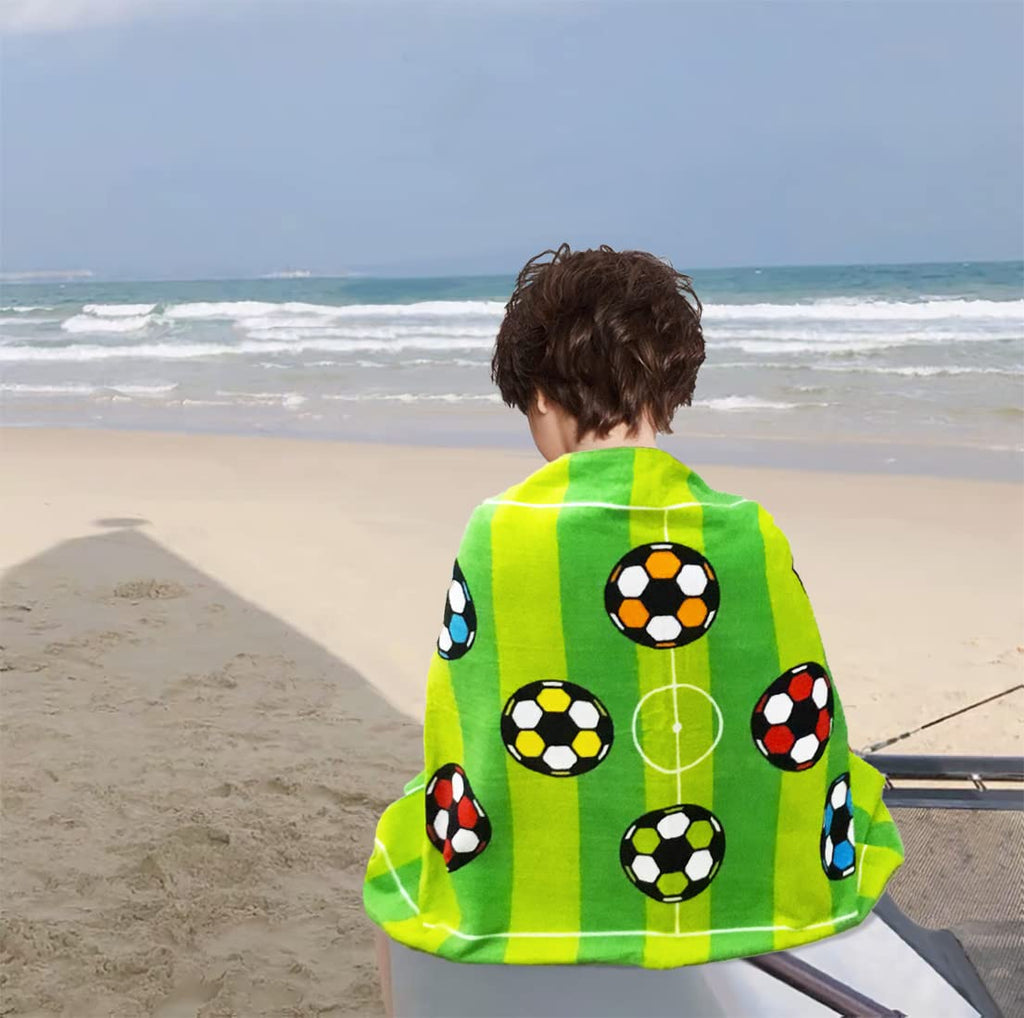 Kids Beach Towel Velour Terry Blanket Throw 100% Cotton Super Soft Absorbent 25.5X51 inches for Bath Swimming Sports Camping Holiday Picnic, Bus Coconut Parasol Lounge Audio Player.