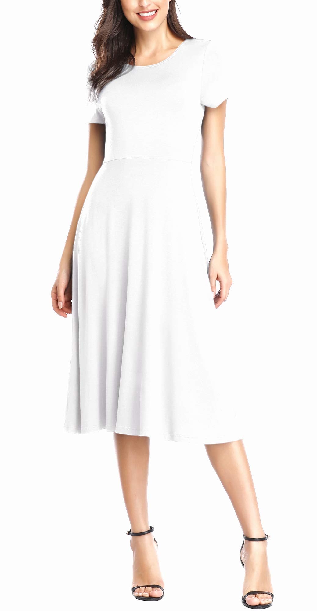 Urban CoCo Women's Vintage Short Sleeve High Waist Flared Midi Casual Summer Dress
