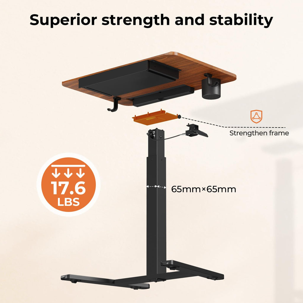 Small Mobile Standing Desk with Drawer, 23.6"x19.7" Rolling Laptop Cart on Wheels, Height Adjustable Sit Stand Computer Workstation with Storage for Compact Space, Black